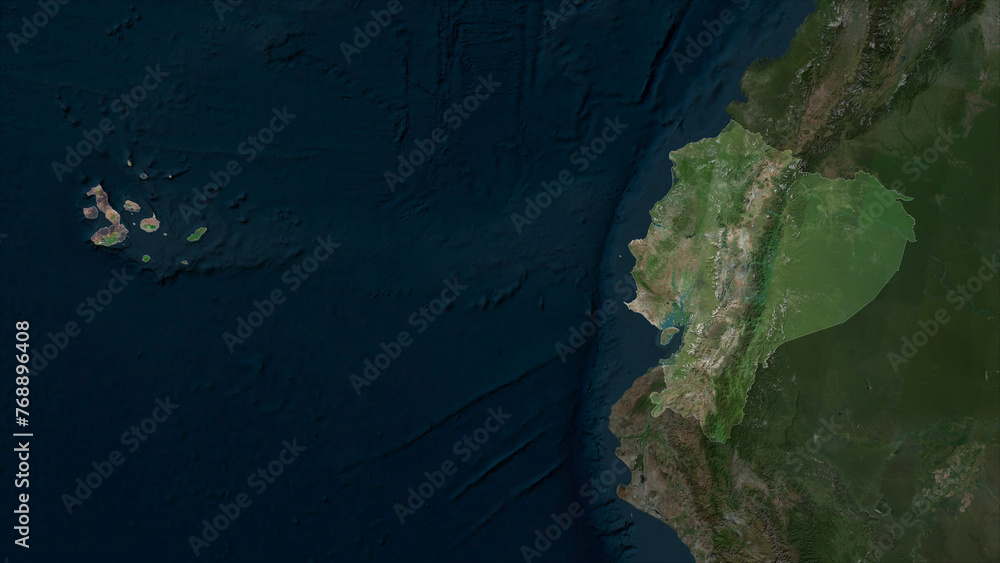 Ecuador with Galápagos Islands highlighted. High-res satellite map