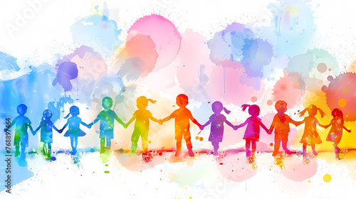 Abstract background for International Children's Day, Silhouettes of happy children. The concept Children's Day. Cute and colorful background.