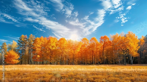 Yellow and and orange trees  Autumn nature landscape