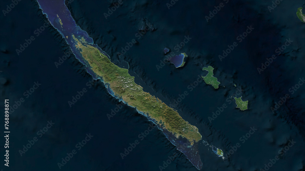 New Caledonia highlighted. High-res satellite map