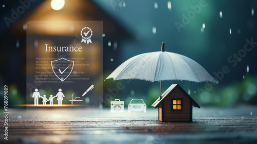 Life insurance underumbrella concept, digital healthcare, and medical technology, family and life, financial health, savings, Insurance online buy, insurance industry, real estate Property security photo
