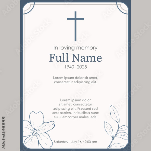 Card template with blue flower and cross