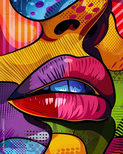 girl lips in pop art style