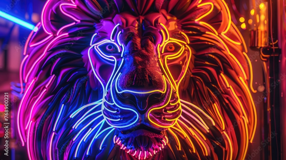 close up of glowing lion head