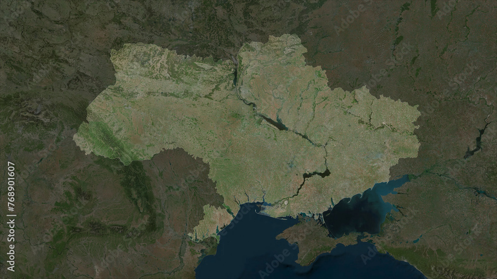 Ukraine between 2014 and 2022 highlighted. High-res satellite map