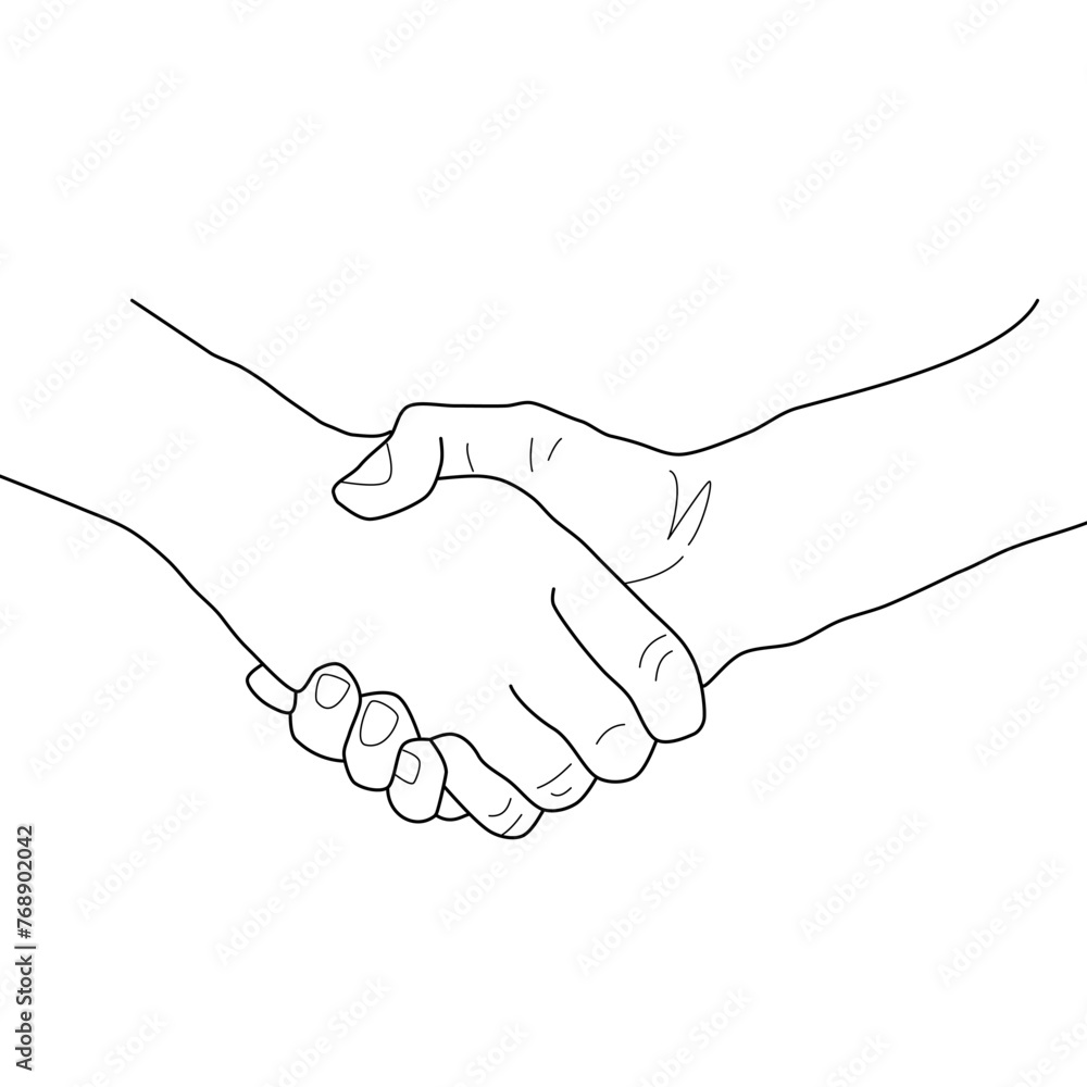 Handshake isolated on white background,Hand drawn outline stroke sign that convey to business deal, trust, friendship Handshake isolated on white background,Hand drawn outline stroke sign that convey to business deal, trust, friendship