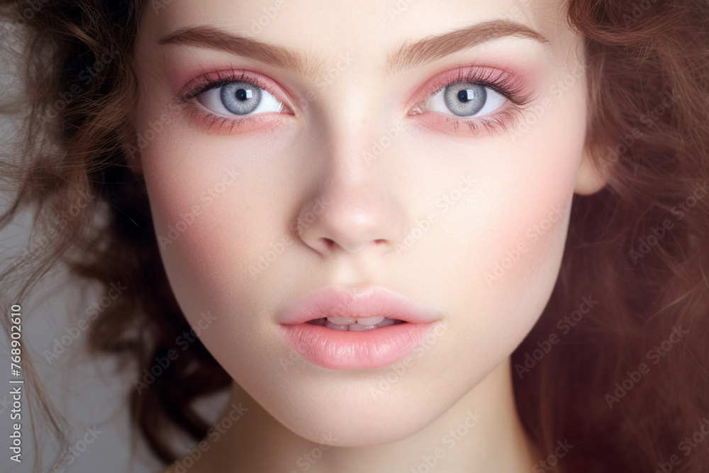 Portrait of a beautiful woman with makeup. Close up photo of model woman with color make up. Generative AI. Portrait of a beautiful woman with makeup. Close up photo of model woman with color make up. Generative AI.