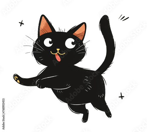 Black jumping cat isolated on transparent background © Colinekot