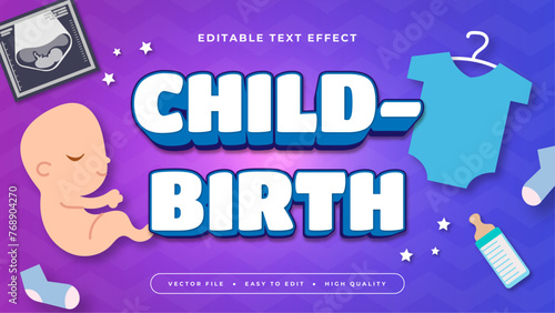 Blue white and purple violet childbirth 3d editable text effect - font style