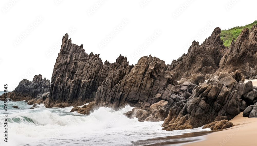 rocks on the beach isolated on transparent background cutout