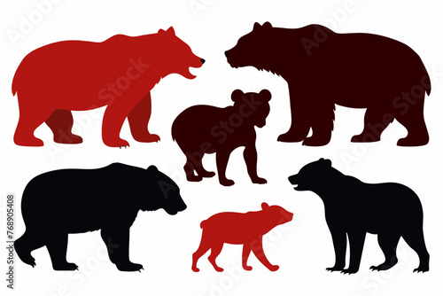 Various bear silhouettes vector illustration