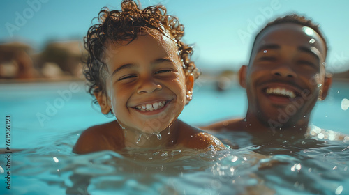 Summer Smiles: Father-Son Swim Day © Andrii 