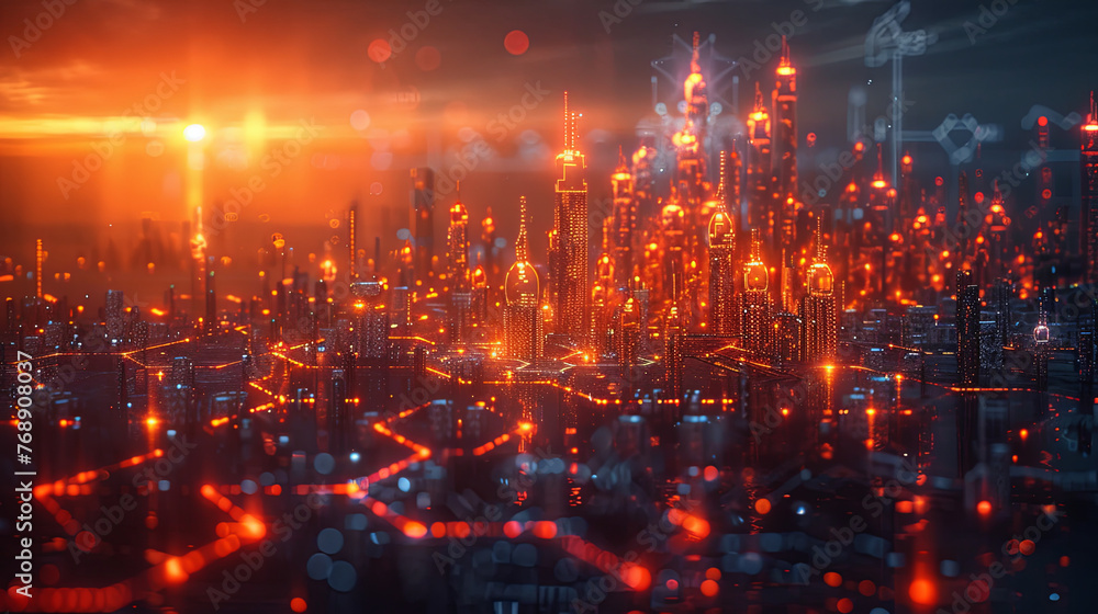 A vibrant, futuristic cityscape with neon lights, towering skyscrapers, and flying vehicles A vibrant, futuristic cityscape with neon lights, towering skyscrapers, and flying vehicles
