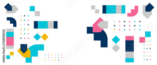 Colorful vector modern abstract banners with geometric memphis flat design. For background, poster, flyer, banner, invitation, cover for book, catalog, report