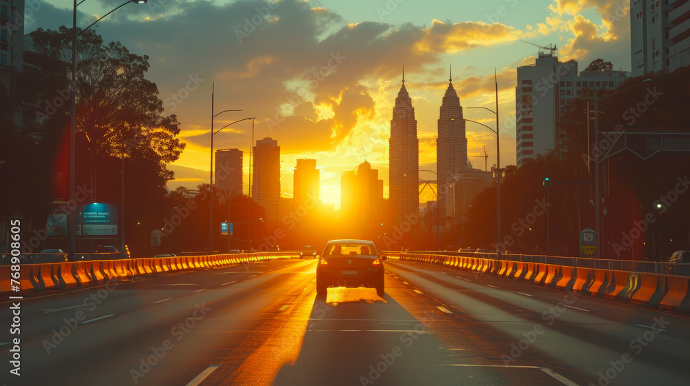 Sunset Streetscape: Driving into the Orange Horizon