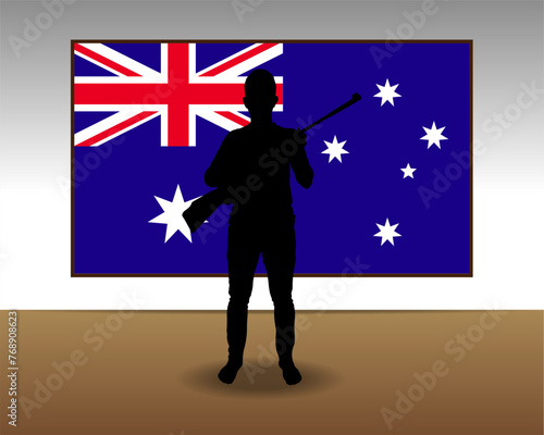 Man holding a gun in front of Australia flag, fight or war idea