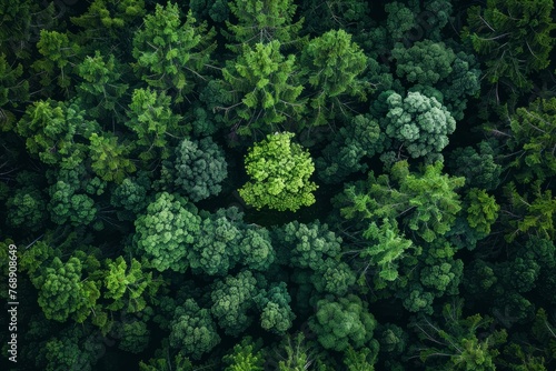 Aerial View of Lush Green Forest with Diverse Canopy