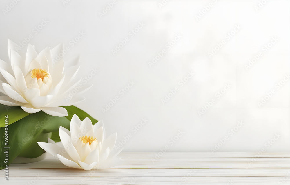 Obraz premium beautiful water lilly lotus flower on white wooden table