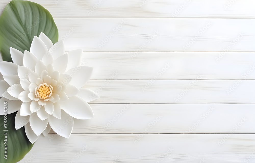 Obraz premium beautiful water lilly lotus flower on white wooden table