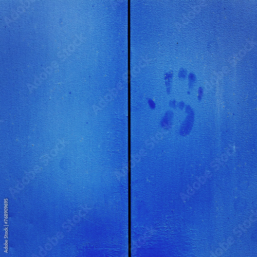 Blue Doors with Handles and Handprint Hand Print Texture