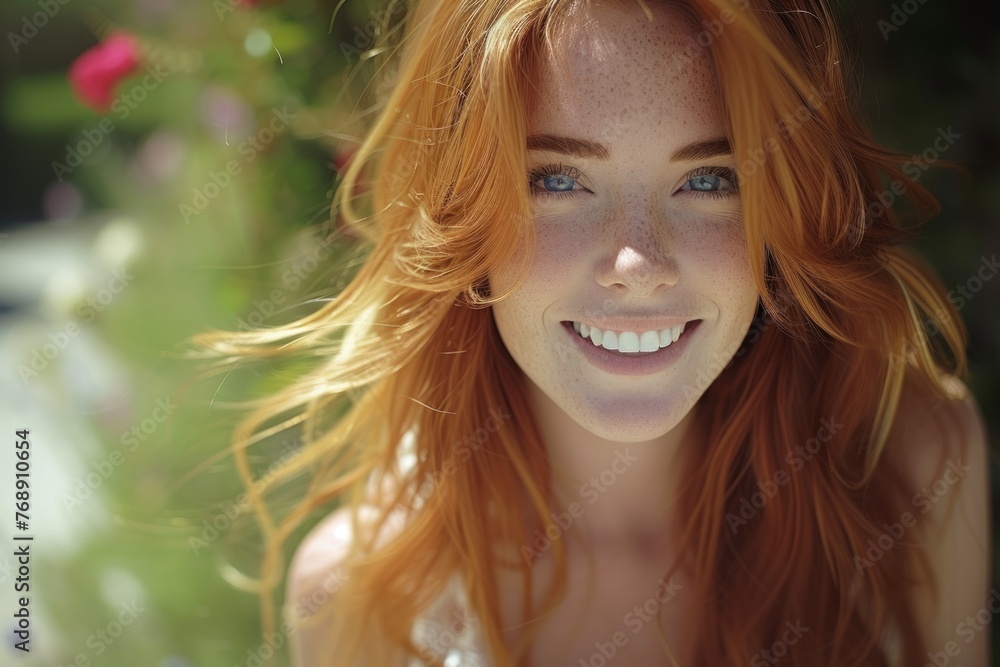 Portrait of a smiling redheaded woman with freckles Portrait of a smiling redheaded woman with freckles