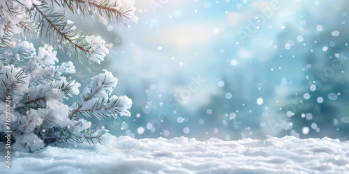 Snow background, with snowflakes falling on the ground,Winter christmas  snow background with snowdrifts, banner © Nice Seven