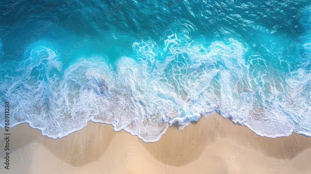 Fototapeta premium Coast as a background from top view. Turquoise water background from top view. Summer seascape from air. Travel - image