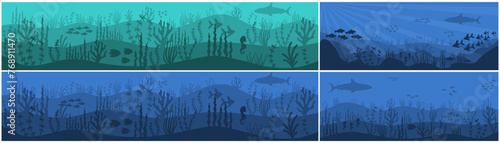 Underwater cartoon flat background with fish  sea water  corals. Ocean sea life  cute design. here is an illustration