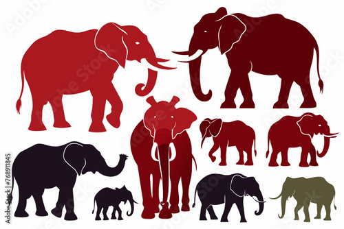 Various elephant silhouettes vector illustration