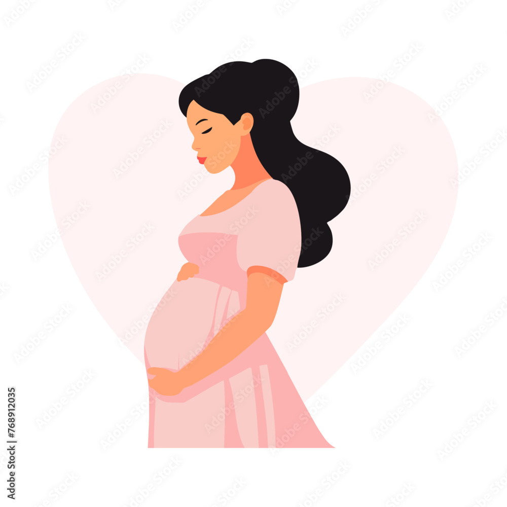Conceptual vector illustration of a pregnant woman in cute cartoon style, healthcare, pregnancy