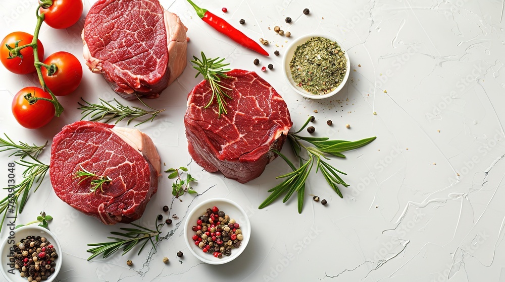 Raw beef filet Mignon steak on a wooden Board with pepper and salt, black Angus marbled meat Raw beef filet Mignon steak on a wooden Board with pepper and salt, black Angus marbled meat