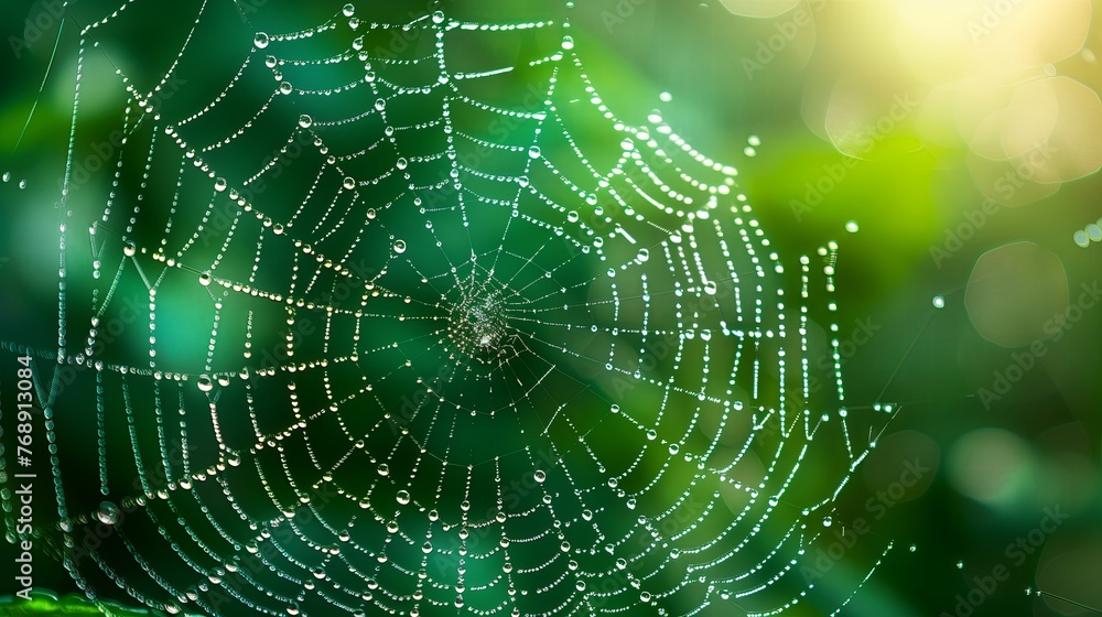 Naklejka premium Close up dew drops on the spider web