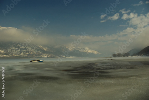 Winter view of the frozen Lake Matese, Campania, Italy