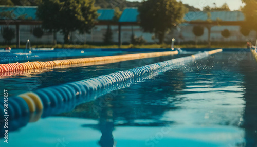 Sport swimming pool. Close-up water. Light blue colors.