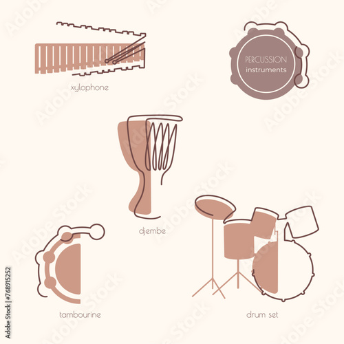 Percussion instruments silhouettes set