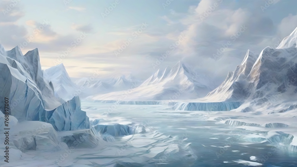 Winter landscape with large glaciers