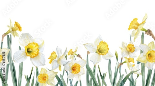 watercolor illustration border frame of narcissus flower, clean white background