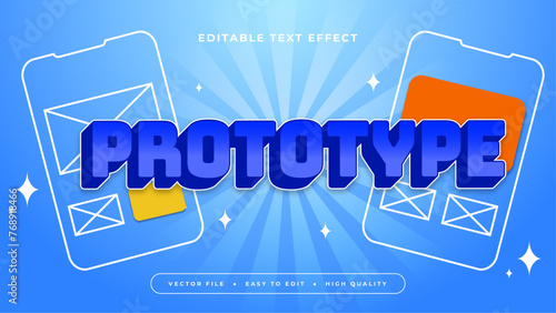 Blue white and orange prototype 3d editable text effect - font style