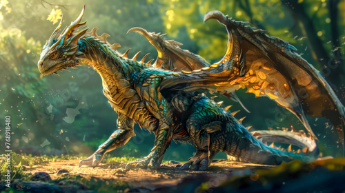 Majestic dragon in enchanted forest