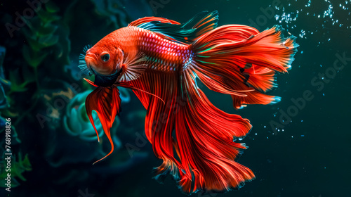 Majestic siamese fighting fish in aquatic dance