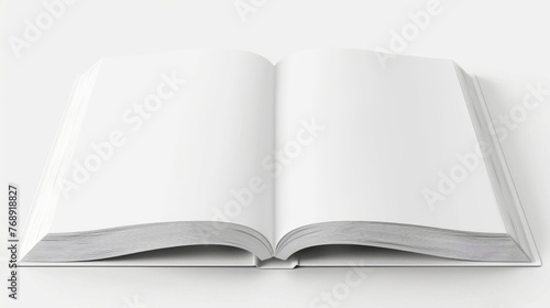 Open book on white background, mockup for design presentation.