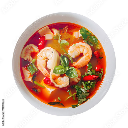 Creamy Tom Yum Goong (Thai Spicy Shrimp Soup). transparence background. AI generative.
