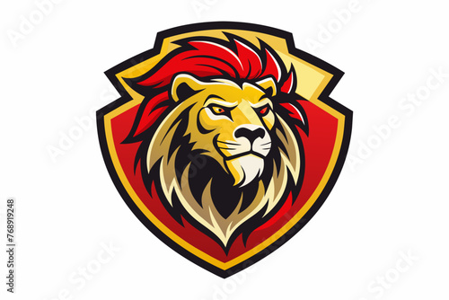 a sports team logo featuring a lion on white-backg vector illustration photo