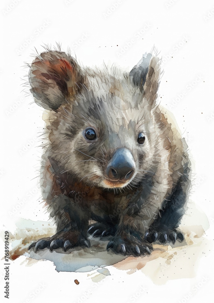 Obraz premium watercolor sketch style cute baby wombat, kids nursery poster,isolated on white background