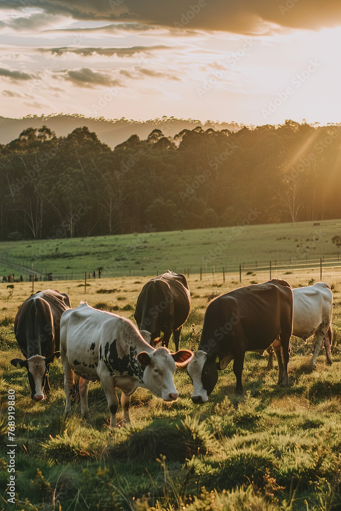 Cattle grazing peacefully in a field, showcasing rural life Cattle grazing peacefully in a field, showcasing rural life