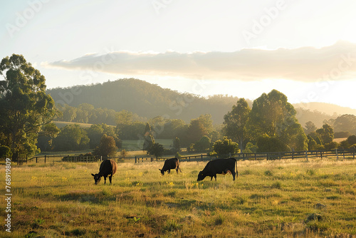 Cattle grazing peacefully in a field, showcasing rural life