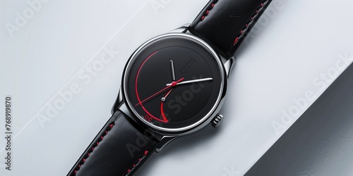Elegant Whatch: Black Watch with Red Stitching photo