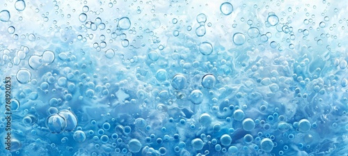Light blue water bubbles with air drops in liquid background, refreshing aquatic theme