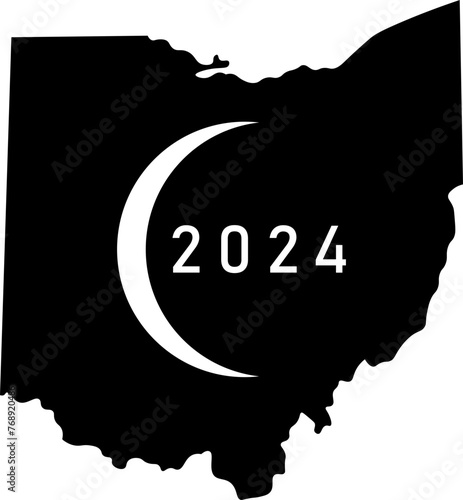 Solar Eclipse Ohio 2024 Graphic Design with White Eclipse and Year