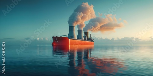 A floating nuclear power plant on a ship using Generation AI technology for backup electricity. Concept Renewable Energy, Artificial Intelligence, Nuclear Power, Floating Technology